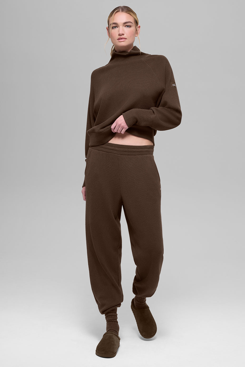 Waffle Weekend Escape Mock Neck Long Sleeve
