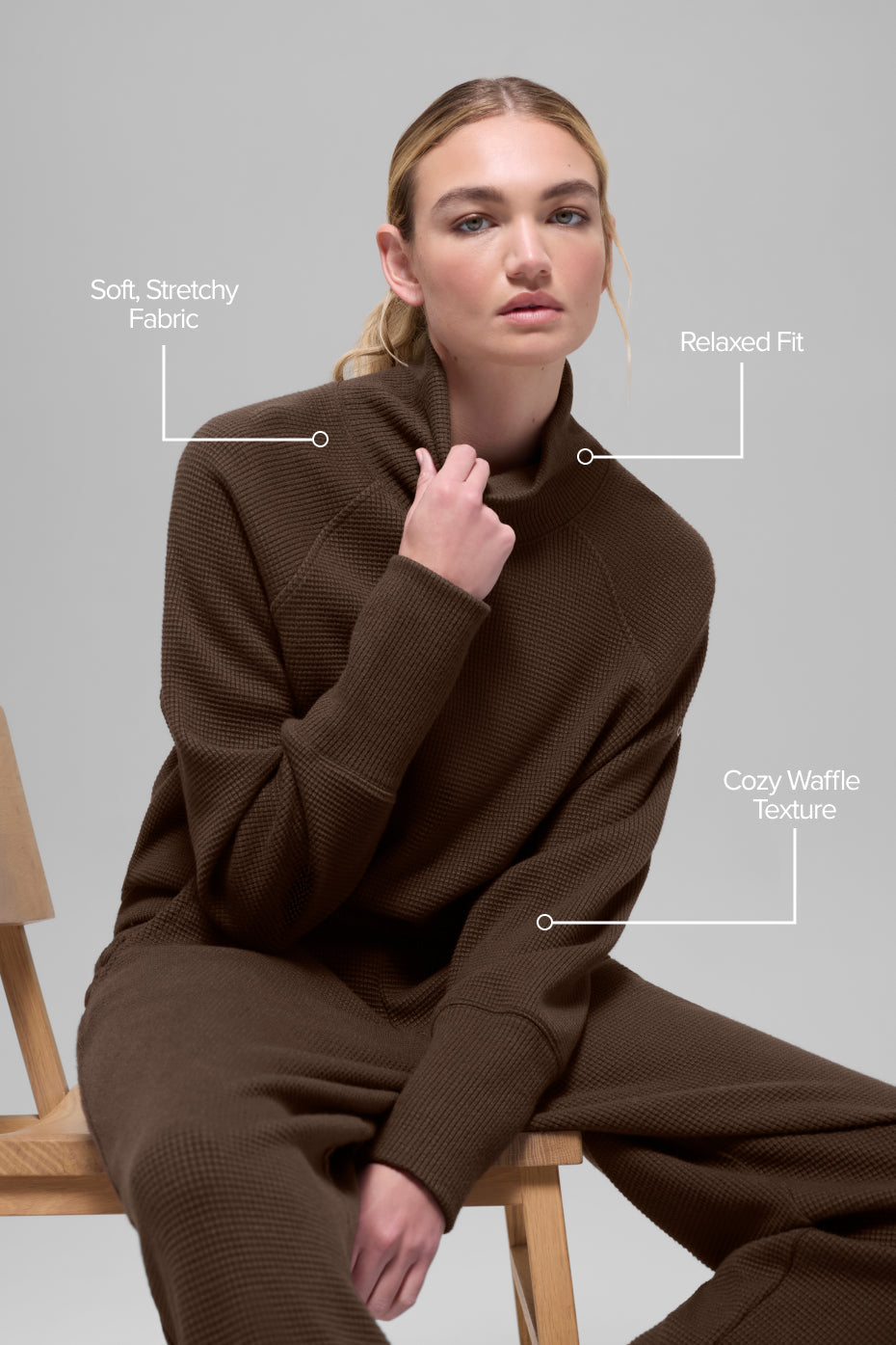 Waffle Weekend Escape Mock Neck Long Sleeve
