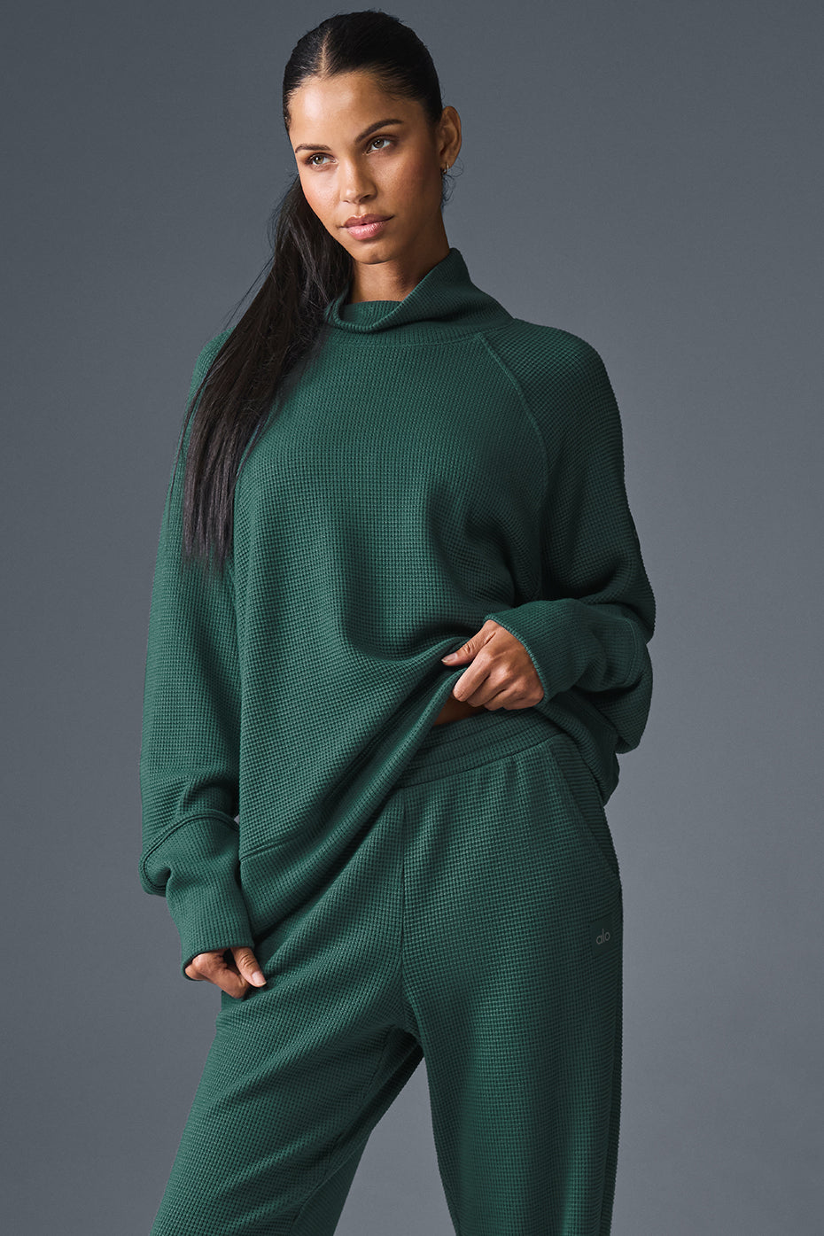 Waffle Weekend Escape Mock Neck Long Sleeve