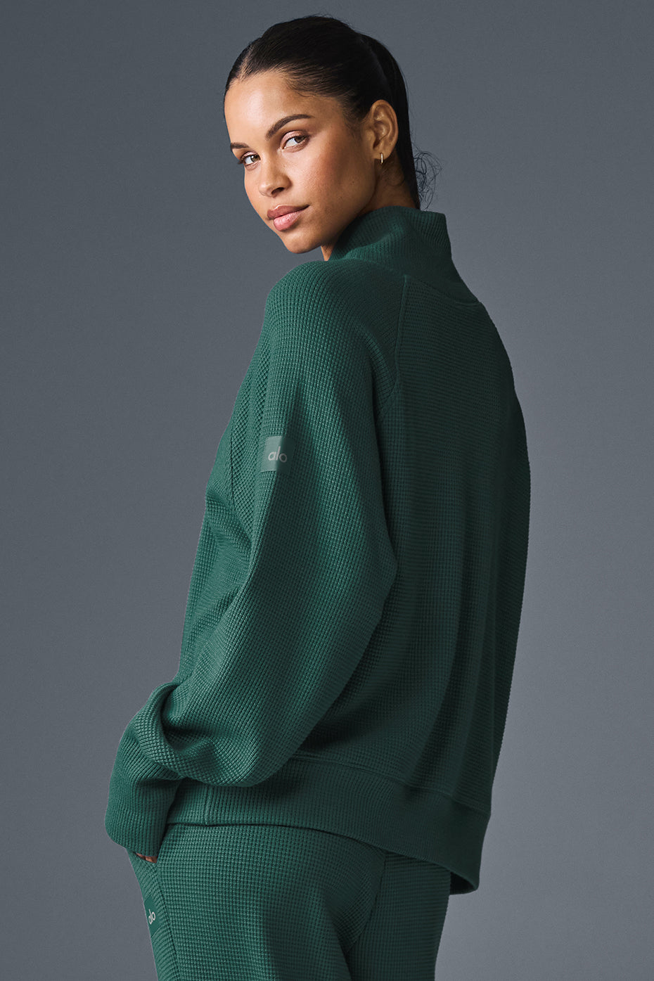 Waffle Weekend Escape Mock Neck Long Sleeve