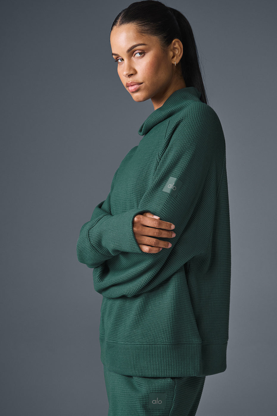 Waffle Weekend Escape Mock Neck Long Sleeve