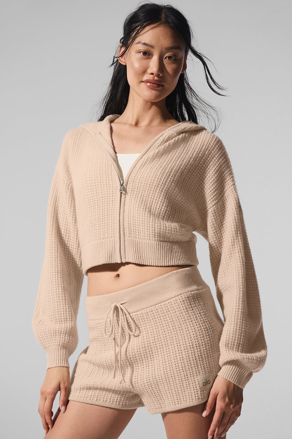 Cashmere Plush Waffle Full Zip Hoodie