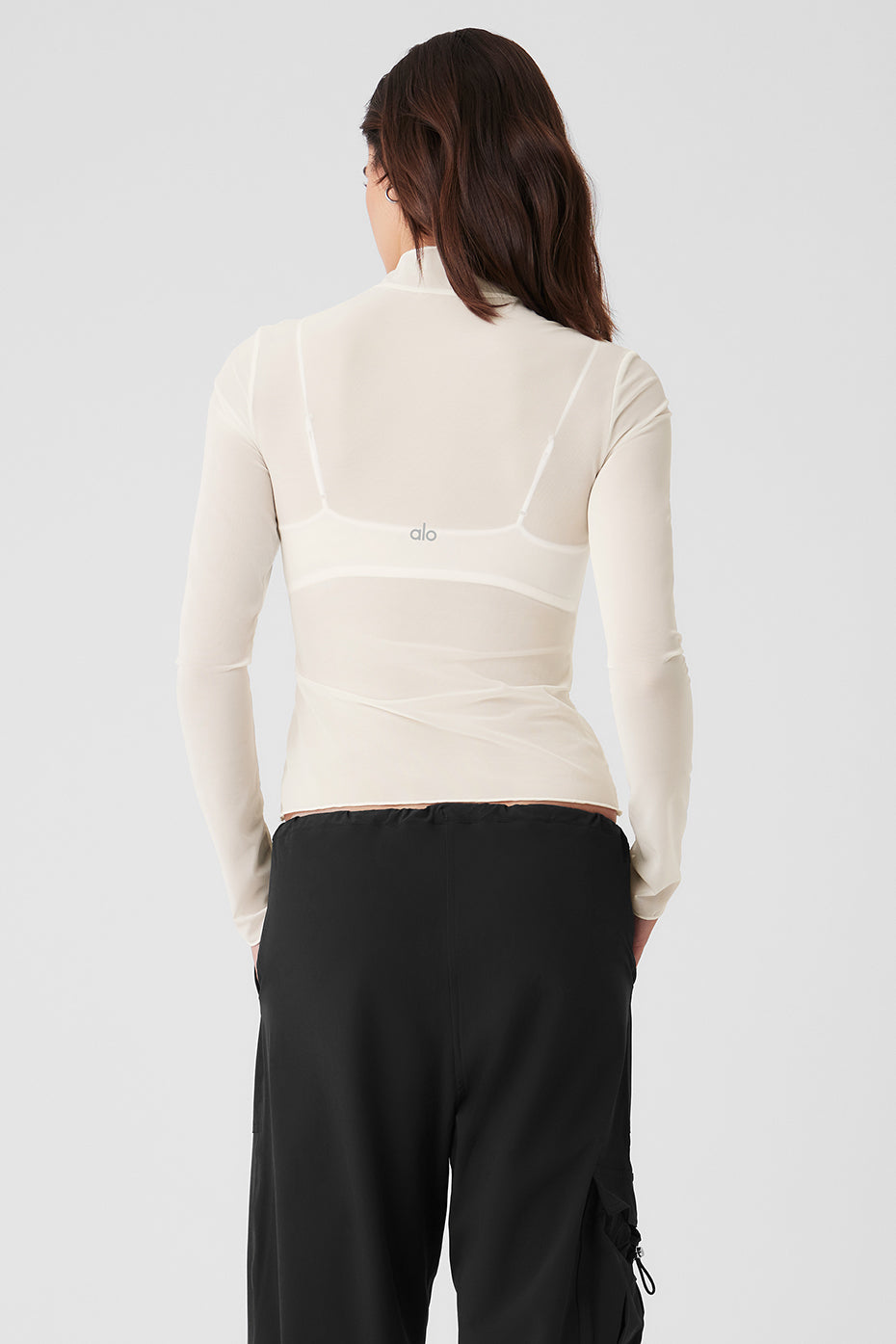 Mesh Sheer Illusion Mock Neck Long Sleeve