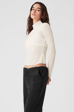 Mesh Sheer Illusion Mock Neck Long Sleeve