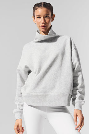 Hazy Mock Neck Pullover in soft gray, featuring an oversized fit, ideal for casual or lounge wear.