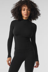 Ribbed Mesmerize Mock Neck Long Sleeve