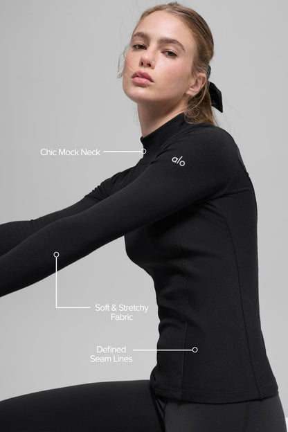 Ribbed Mesmerize Mock Neck Long Sleeve