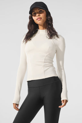 Ribbed Mesmerize Mock Neck Long Sleeve