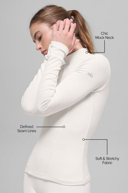 Ribbed Mesmerize Mock Neck Long Sleeve