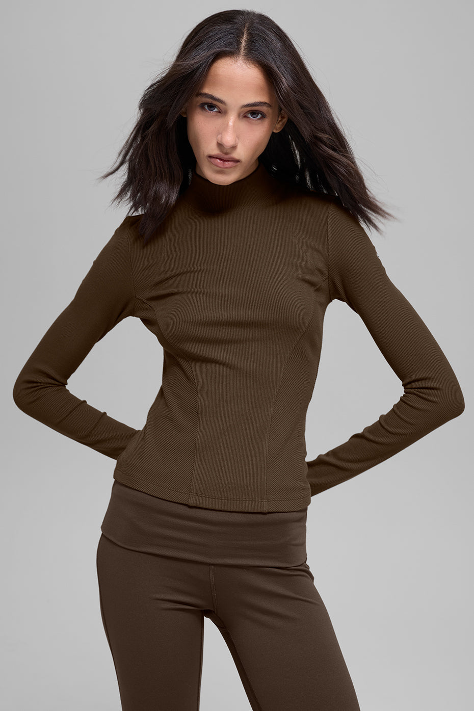 Ribbed Mesmerize Mock Neck Long Sleeve