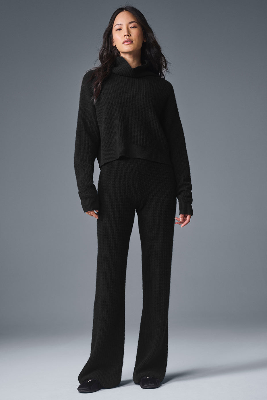 Cashmere Plush Waffle Turtleneck Pullover
