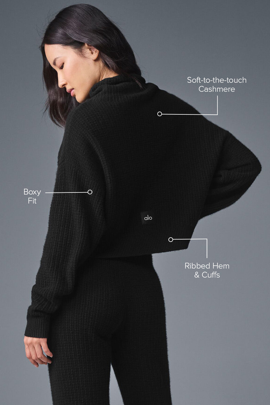 Cashmere Plush Waffle Turtleneck Pullover
