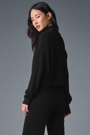 Cashmere Plush Waffle Turtleneck Pullover