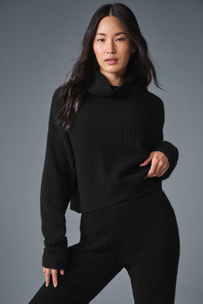Cashmere Plush Waffle Turtleneck Pullover