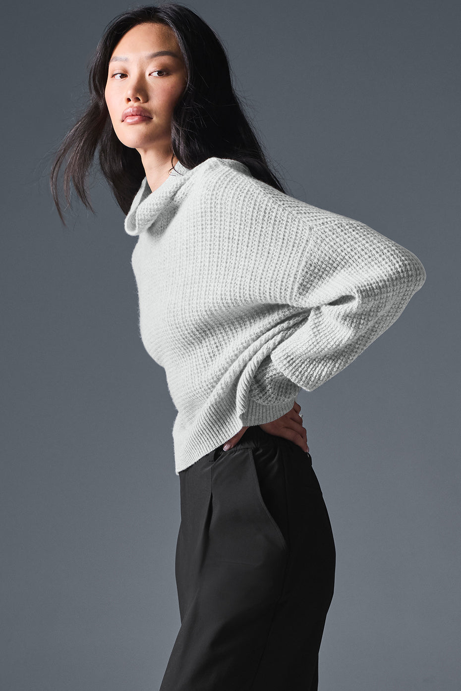 Cashmere Plush Waffle Turtleneck Pullover