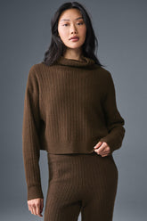 Cashmere Plush Waffle Turtleneck Pullover