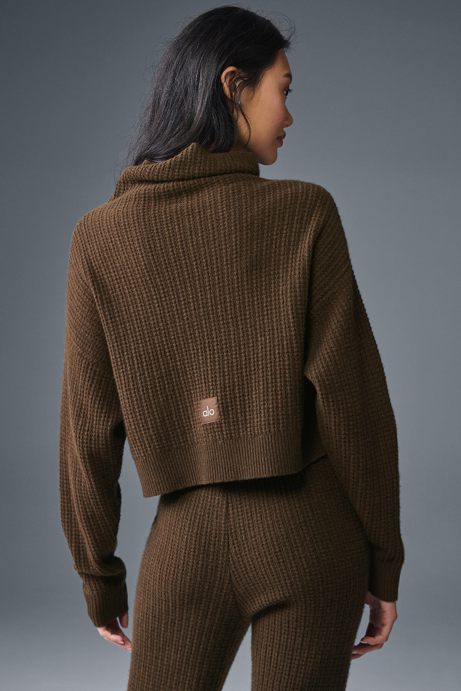 Cashmere Plush Waffle Turtleneck Pullover