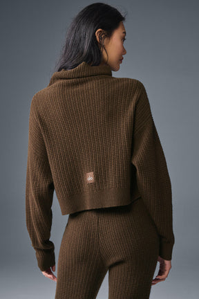 Cashmere Plush Waffle Turtleneck Pullover