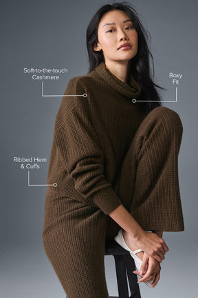 Cashmere Plush Waffle Turtleneck Pullover