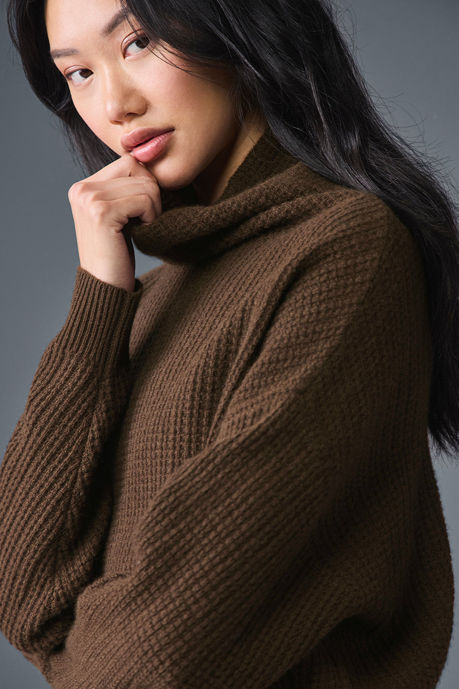 Cashmere Plush Waffle Turtleneck Pullover