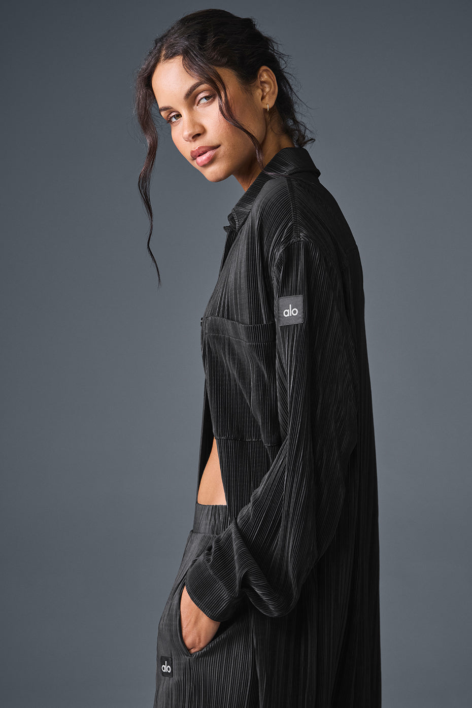 Micro Plisse Shirt Dress