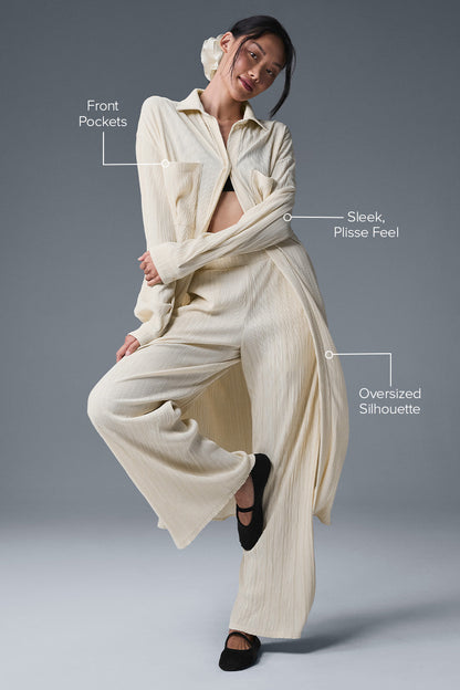 Micro Plisse Shirt Dress
