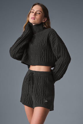 Cable Knit Cropped Winter Bliss Turtleneck Long Sleeve