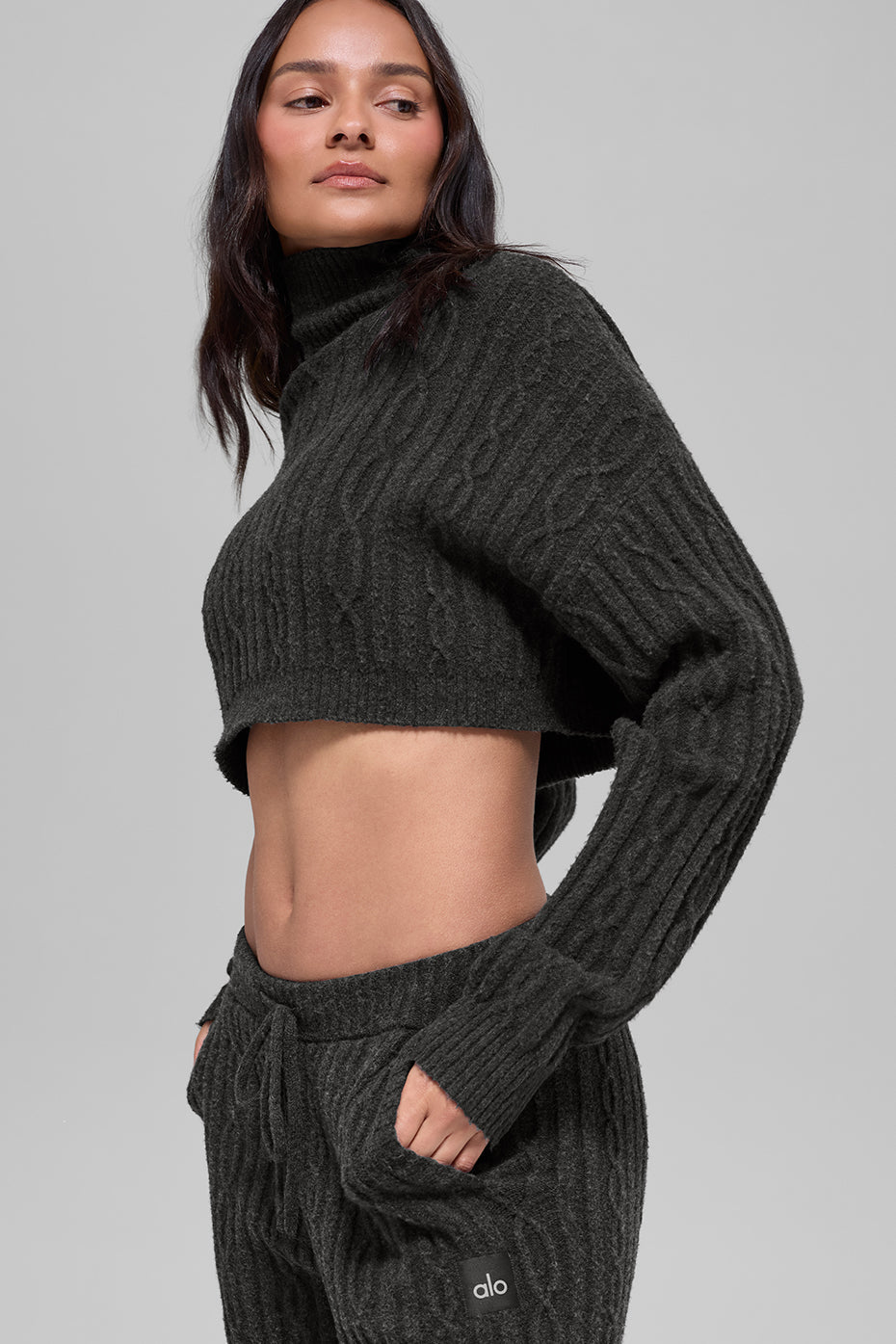 Cable Knit Cropped Winter Bliss Turtleneck Long Sleeve