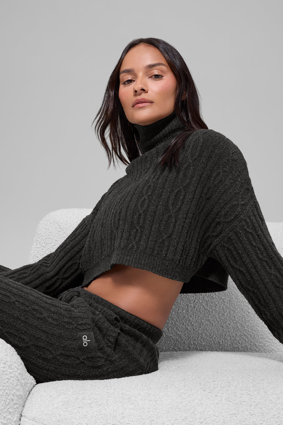 Cable Knit Cropped Winter Bliss Turtleneck Long Sleeve