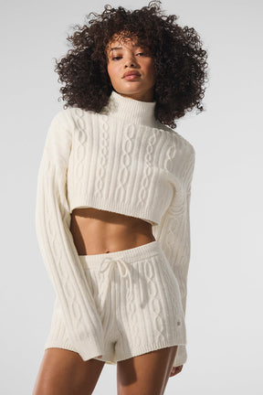 Cable Knit Cropped Winter Bliss Turtleneck Long Sleeve