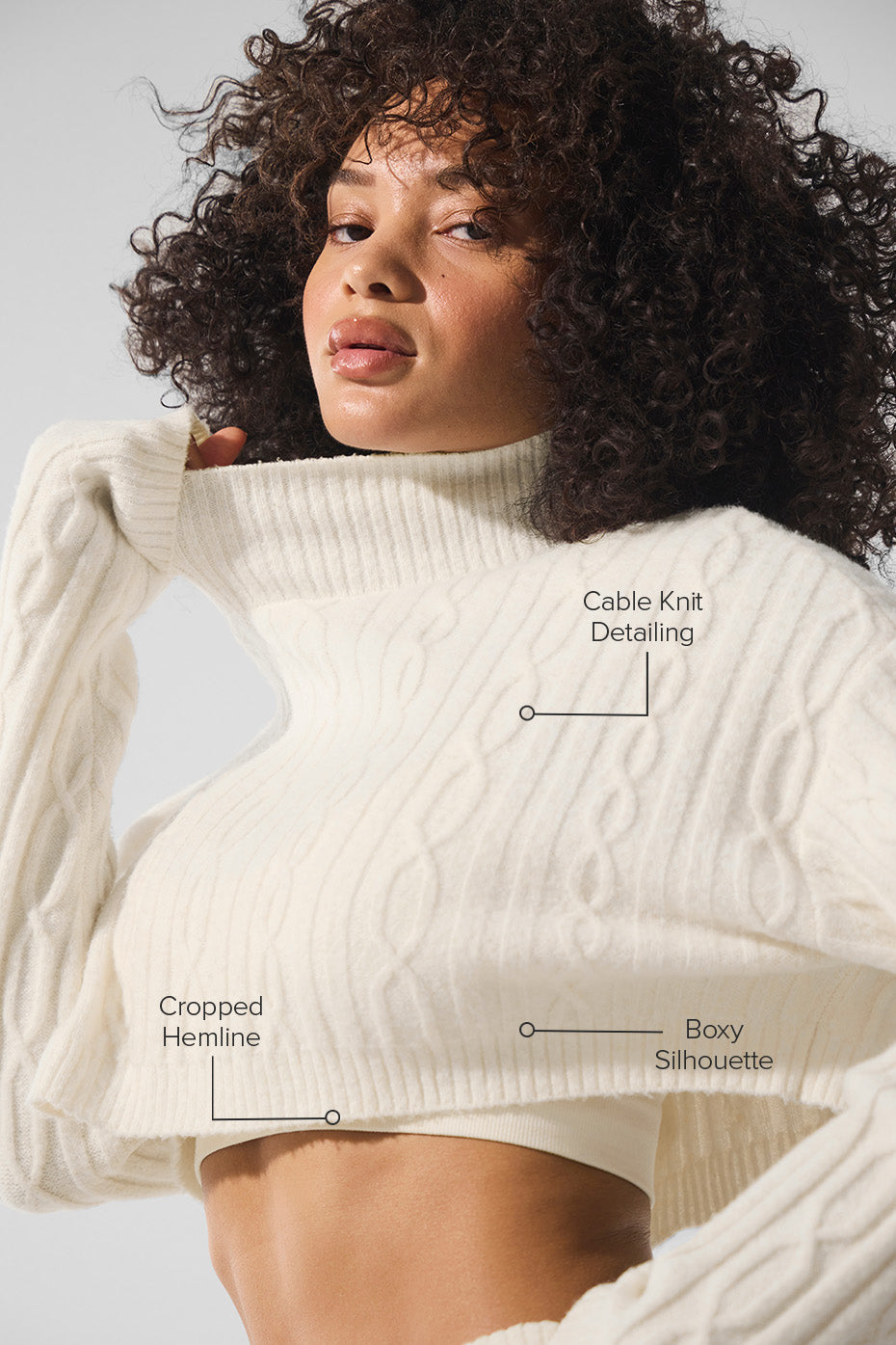 Cable Knit Cropped Winter Bliss Turtleneck Long Sleeve