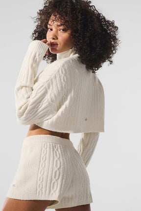 Cable Knit Cropped Winter Bliss Turtleneck Long Sleeve