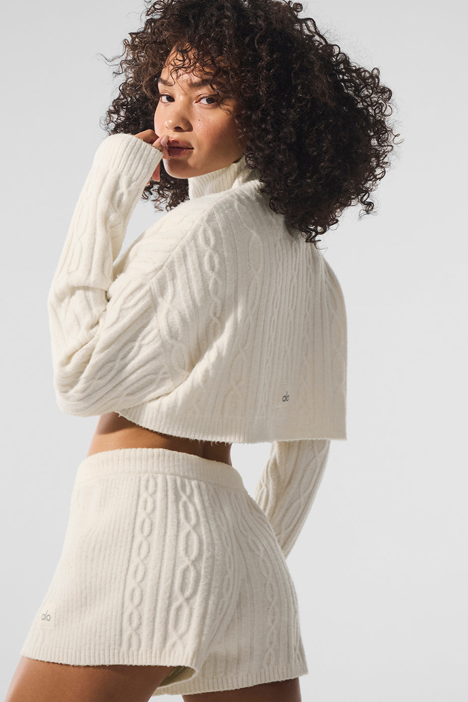 Cable Knit Cropped Winter Bliss Turtleneck Long Sleeve