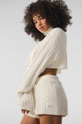 Cable Knit Cropped Winter Bliss Turtleneck Long Sleeve