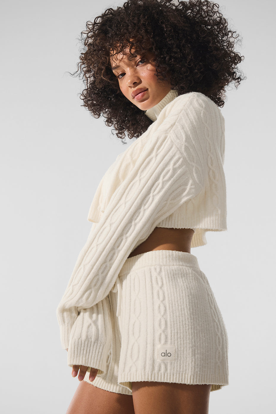 Cable Knit Cropped Winter Bliss Turtleneck Long Sleeve