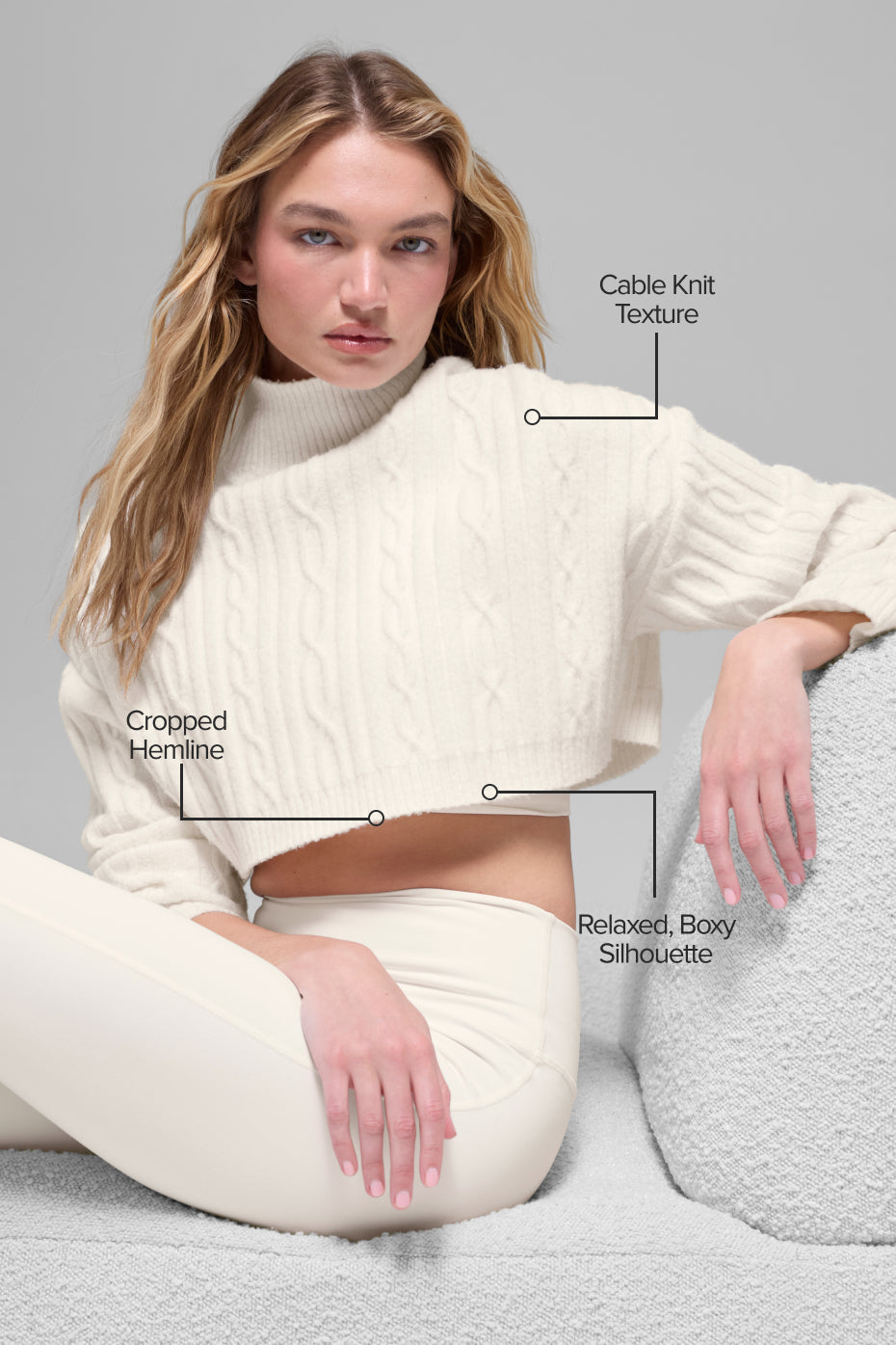 Cable Knit Cropped Winter Bliss Turtleneck Long Sleeve