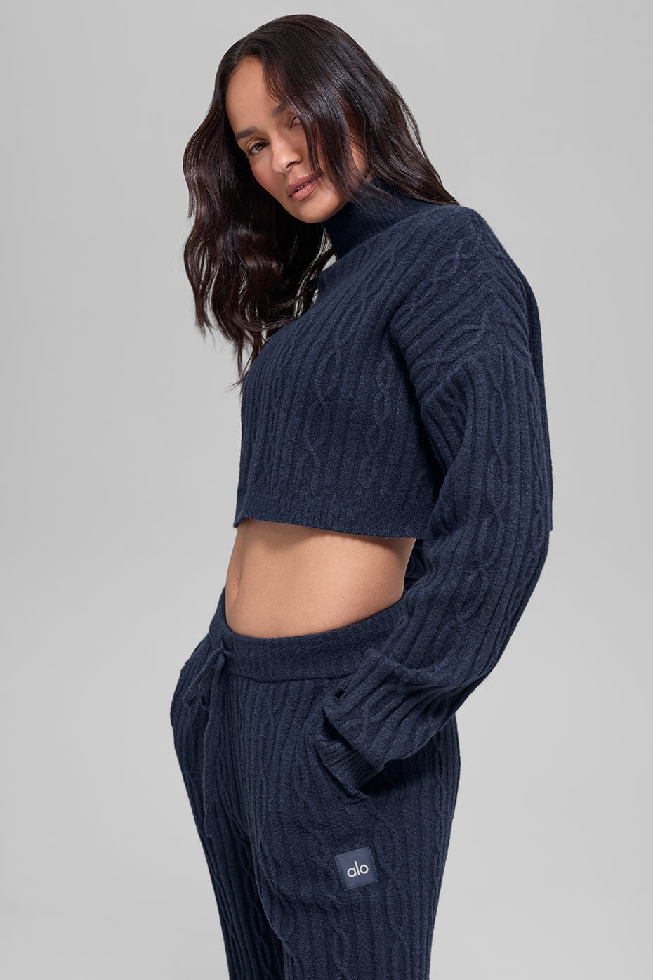 Cable Knit Cropped Winter Bliss Turtleneck Long Sleeve