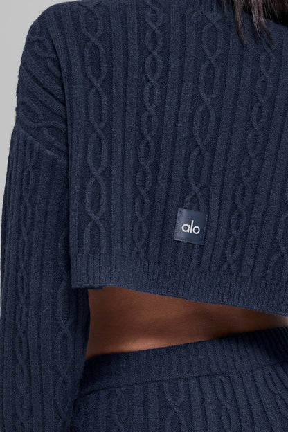 Cable Knit Cropped Winter Bliss Turtleneck Long Sleeve