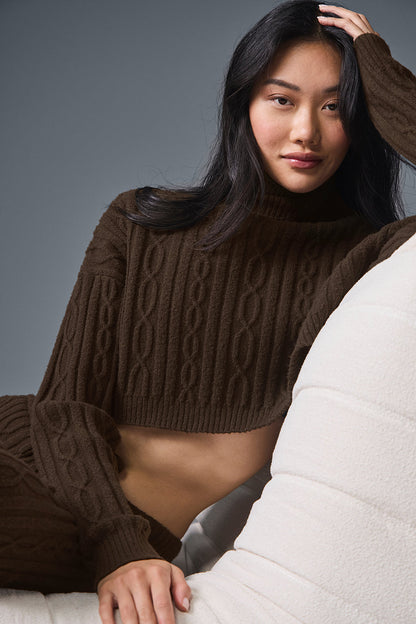 Cable Knit Cropped Winter Bliss Turtleneck Long Sleeve