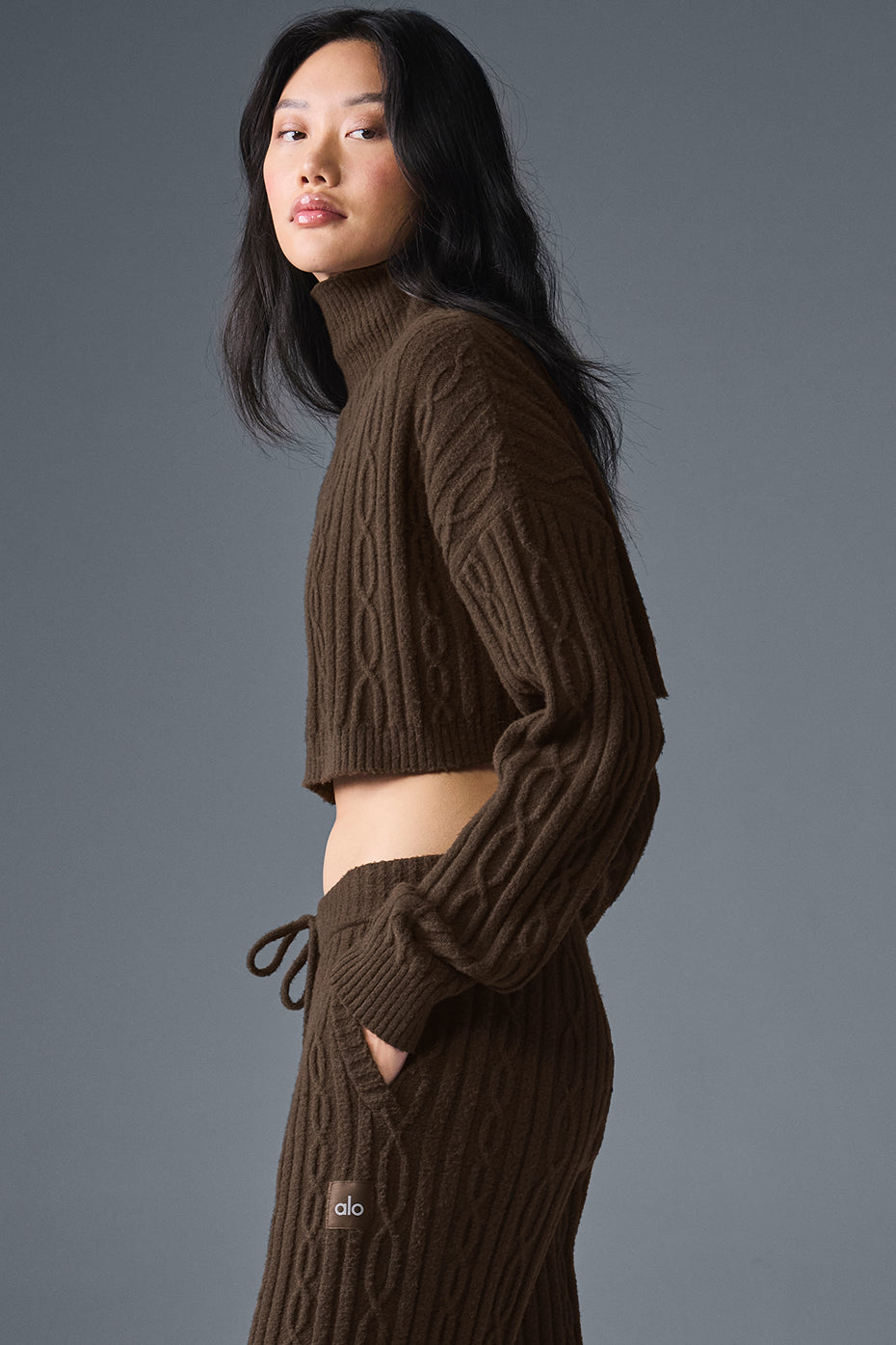 Cable Knit Cropped Winter Bliss Turtleneck Long Sleeve