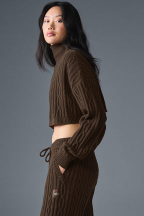 Cable Knit Cropped Winter Bliss Turtleneck Long Sleeve