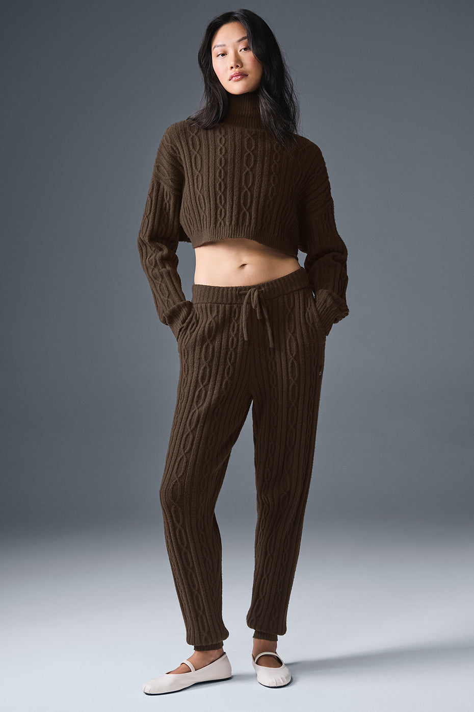 Cable Knit Cropped Winter Bliss Turtleneck Long Sleeve