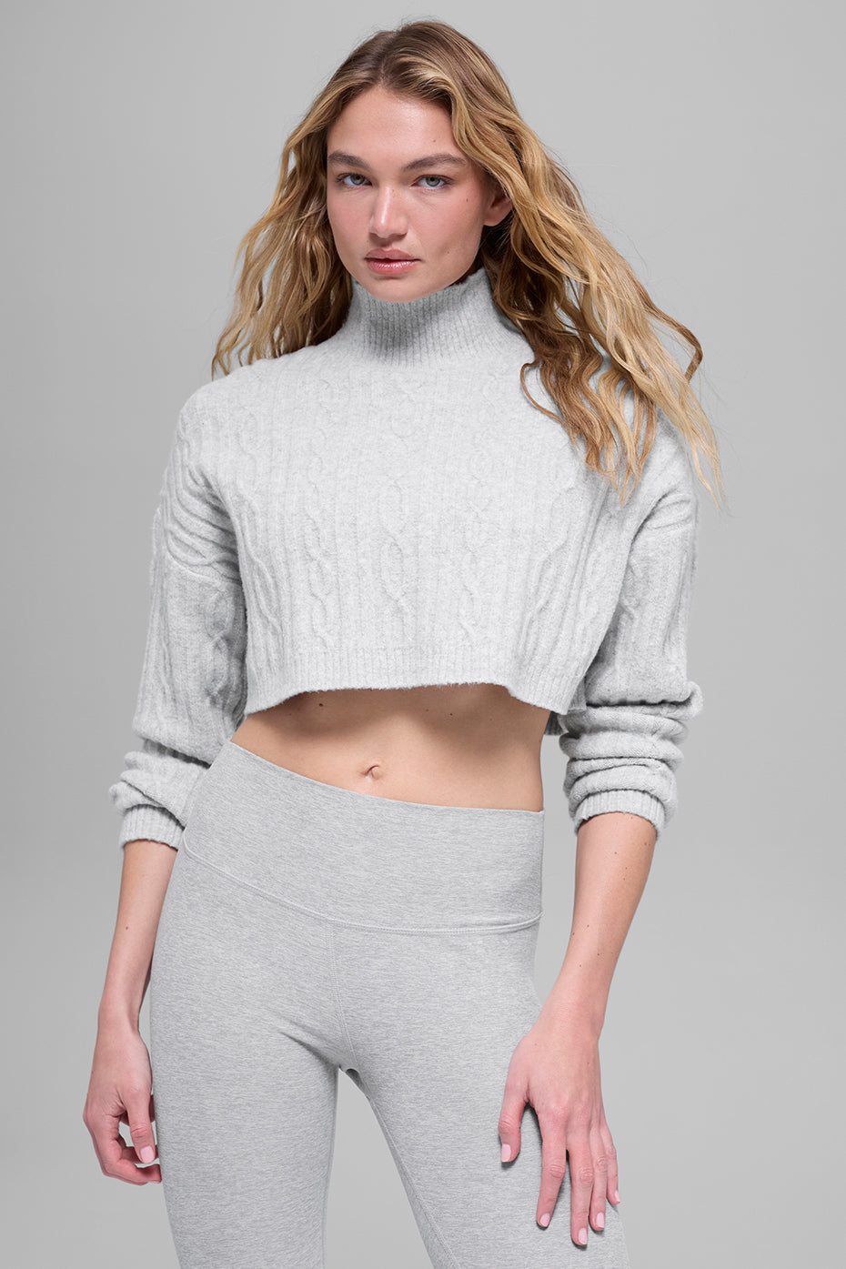 Cable Knit Cropped Winter Bliss Turtleneck Long Sleeve