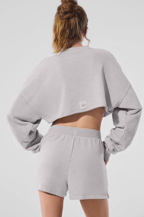 Washed Extreme Cropped Pullover shown from the back, paired with matching shorts, showcasing a trendy ultra-cropped style.