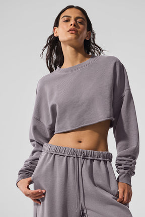 Washed Extreme Cropped Pullover in grey, showcasing a stylish, ultra-cropped silhouette for versatile studio-to-street looks.