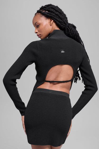 Denim Knit Backless Long Sleeve
