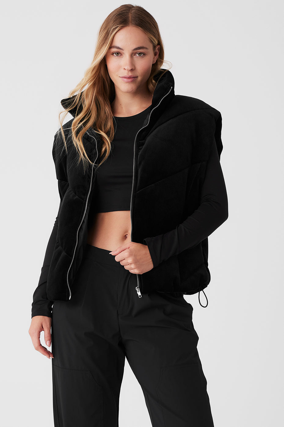 Ribbed Velour Mountain Side Puffer Vest