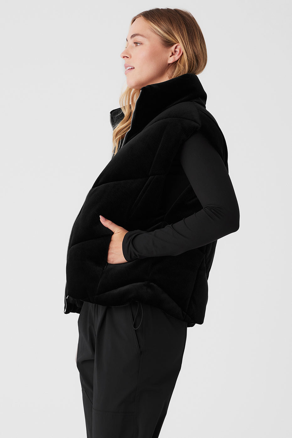 Ribbed Velour Mountain Side Puffer Vest