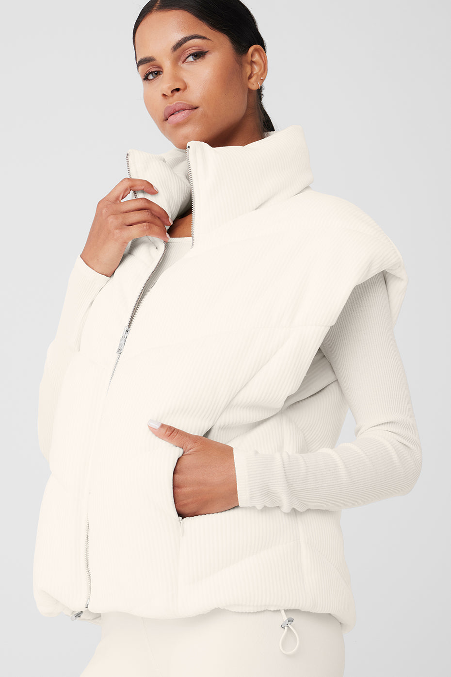 Ribbed Velour Mountain Side Puffer Vest