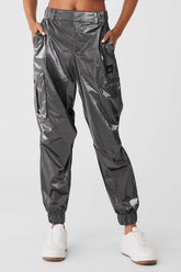 Metallic High-Waist Break Line Jogger
